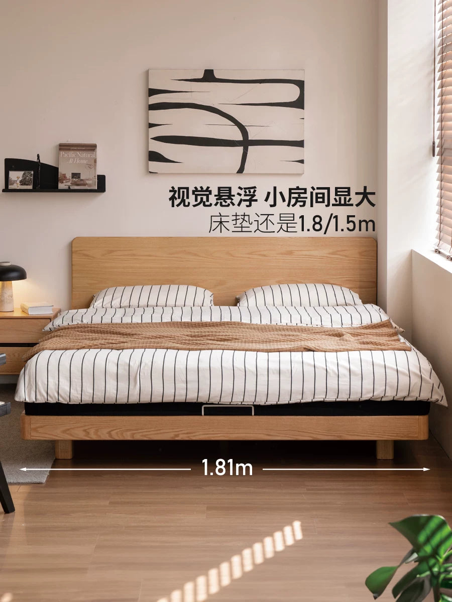 实木床橡木卧室双人床简约悬浮床原木大板床小户型齐边床